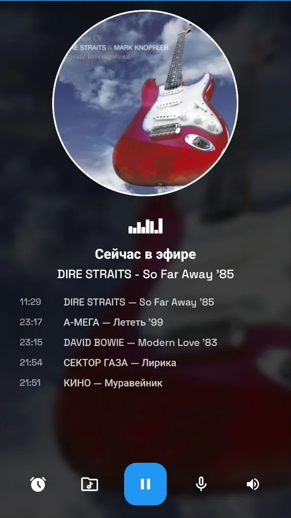 Сейчас в эфире: обложка альбома, исполнитель и последние песни эфира с временем